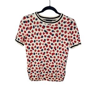 J.Crew 100% Merino Wool Strawberry & BlackBerry Short Sleeved Knit Sweater Sz s